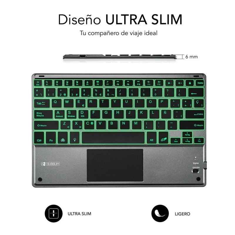 Teclado Compacto Inalámbrico por Bluetooth Subblim Touchpad Smart Blacklit - Gris - SUB-KBT-SMBT51